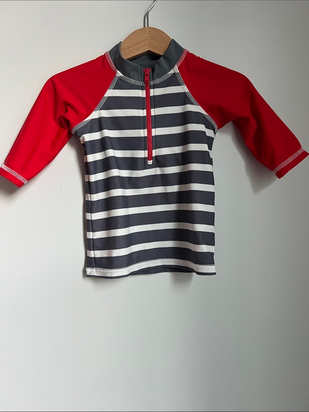 Baby Boden | Red Raglan Sleeve Navy & White Stripe Rashguard Size 12-18 Months